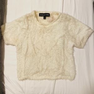 LF Fuzzy Off White Crop Top